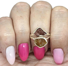 Load image into Gallery viewer, Pink &amp; Yellow Tourmaline Ring, Size 7, Sterling Silver, Rough Tourmaline, Raw Gemstones - GemzAustralia 