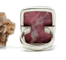 Load image into Gallery viewer, Rectangle Thulite Ring, size Q, Sterling Silver, Vibrant Pink Gemstone, Pink Zoisite - GemzAustralia 