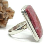 Load image into Gallery viewer, Rectangle Thulite Ring, size Q, Sterling Silver, Vibrant Pink Gemstone, Pink Zoisite - GemzAustralia 
