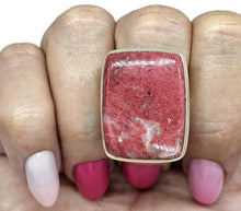 Load image into Gallery viewer, Rectangle Thulite Ring, size Q, Sterling Silver, Vibrant Pink Gemstone, Pink Zoisite - GemzAustralia 