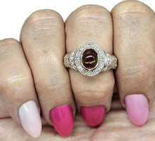 Load image into Gallery viewer, Dusty Pink Tourmaline Ring, Size S, Sterling Silver, oval cabochon Gemstone, Heart Chakra - GemzAustralia 