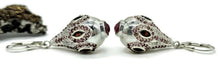 Load image into Gallery viewer, Pink Tourmaline, Garnet &amp; White Zircon Earrings, Genie Bottle Earrings, Faberge Egg Style - GemzAustralia 