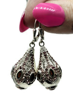 Load image into Gallery viewer, Pink Tourmaline, Garnet &amp; White Zircon Earrings, Genie Bottle Earrings, Faberge Egg Style - GemzAustralia 