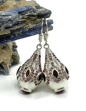 Load image into Gallery viewer, Pink Tourmaline, Garnet &amp; White Zircon Earrings, Genie Bottle Earrings, Faberge Egg Style - GemzAustralia 