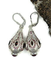 Load image into Gallery viewer, Pink Tourmaline, Garnet &amp; White Zircon Earrings, Genie Bottle Earrings, Faberge Egg Style - GemzAustralia 