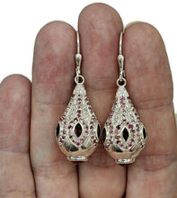 Load image into Gallery viewer, Pink Tourmaline, Garnet &amp; White Zircon Earrings, Genie Bottle Earrings, Faberge Egg Style - GemzAustralia 