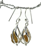 Load image into Gallery viewer, Yellow Tourmaline Cage Earrings, Sterling Silver, Raw Gemstone Earrings, Libra Birthstone - GemzAustralia 
