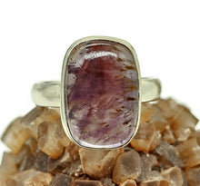 Load image into Gallery viewer, Super 7 ring, Size P, Cacoxenite Ring, Rectangle Shaped, Melody Stone Ring, Sterling Silver - GemzAustralia 