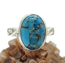 Load image into Gallery viewer, Blue Turquoise Ring, Size Q, Sterling Silver, Oval Shape, Copper Turquoise, Protection - GemzAustralia 