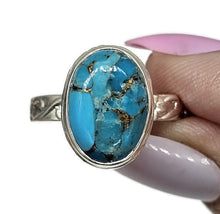 Load image into Gallery viewer, Blue Turquoise Ring, Size Q, Sterling Silver, Oval Shape, Copper Turquoise, Protection - GemzAustralia 