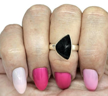 Load image into Gallery viewer, Shungite Ring, Size 6, Sterling Silver, Triangle Shaped, Black Lustrous Gemstone - GemzAustralia 
