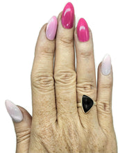 Load image into Gallery viewer, Shungite Ring, Size 6, Sterling Silver, Triangle Shaped, Black Lustrous Gemstone - GemzAustralia 