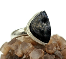 Load image into Gallery viewer, Shungite Ring, Size 6, Sterling Silver, Triangle Shaped, Black Lustrous Gemstone - GemzAustralia 