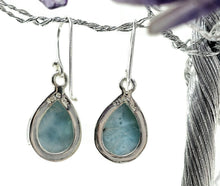Load image into Gallery viewer, Teardrop Larimar Earrings, Blue &amp; White Stone, Dolphin Stone, Stone of Atlantis, Sterling - GemzAustralia 