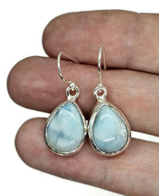 Load image into Gallery viewer, Teardrop Larimar Earrings, Blue &amp; White Stone, Dolphin Stone, Stone of Atlantis, Sterling - GemzAustralia 