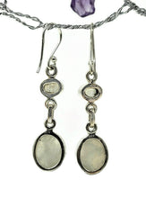 Load image into Gallery viewer, Rainbow Moonstone Double Drop Earrings, Sterling Silver, Goddess Gemstone - GemzAustralia 