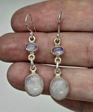 Load image into Gallery viewer, Rainbow Moonstone Double Drop Earrings, Sterling Silver, Goddess Gemstone - GemzAustralia 