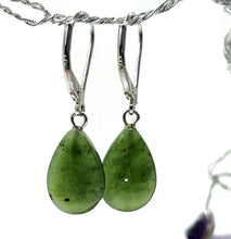 Load image into Gallery viewer, Canadian Jade Teardrop Earrings, Sterling Silver, Deep Green Nephrite Jade - GemzAustralia 