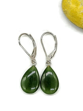 Load image into Gallery viewer, Canadian Jade Teardrop Earrings, Sterling Silver, Deep Green Nephrite Jade - GemzAustralia 