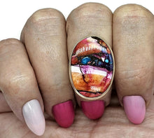 Load image into Gallery viewer, Oyster Turquoise &amp; Pink Opal Ring, Size N, Sterling Silver, Copper Turquoise, Love Stone - GemzAustralia 