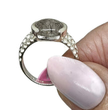 Load image into Gallery viewer, Black Rutile Ring, size O, Sterling Silver, Schorl Stone, Round Shaped, Black Tourmaline - GemzAustralia 