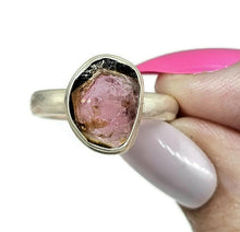 Load image into Gallery viewer, Watermelon Tourmaline Ring, Size 8, Sterling Silver, Pink &amp; Green Tourmaline, Heart Stone - GemzAustralia 