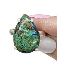 Load image into Gallery viewer, Azurite Malachite Ring, Size S, Sterling Silver, Pear Shaped, Green Blue Gem - GemzAustralia 