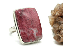 Load image into Gallery viewer, Rectangle Thulite Ring, size Q, Sterling Silver, Vibrant Pink Gemstone, Pink Zoisite - GemzAustralia 