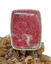 Load image into Gallery viewer, Rectangle Thulite Ring, size Q, Sterling Silver, Vibrant Pink Gemstone, Pink Zoisite - GemzAustralia 