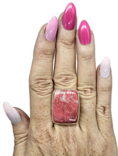 Load image into Gallery viewer, Rectangle Thulite Ring, size Q, Sterling Silver, Vibrant Pink Gemstone, Pink Zoisite - GemzAustralia 