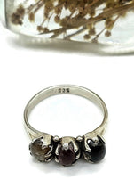 Load image into Gallery viewer, Vintage Style Tourmaline Ring, Size 9, Three Stone Ring, Sterling Silver, Oval Cabochon - GemzAustralia 