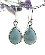 Load image into Gallery viewer, Teardrop Larimar Earrings, Blue &amp; White Stone, Dolphin Stone, Stone of Atlantis, Sterling - GemzAustralia 