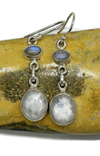 Load image into Gallery viewer, Rainbow Moonstone Double Drop Earrings, Sterling Silver, Goddess Gemstone - GemzAustralia 