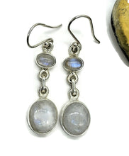 Load image into Gallery viewer, Rainbow Moonstone Double Drop Earrings, Sterling Silver, Goddess Gemstone - GemzAustralia 