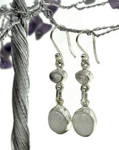 Load image into Gallery viewer, Rainbow Moonstone Double Drop Earrings, Sterling Silver, Goddess Gemstone - GemzAustralia 