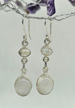 Load image into Gallery viewer, Rainbow Moonstone Double Drop Earrings, Sterling Silver, Goddess Gemstone - GemzAustralia 