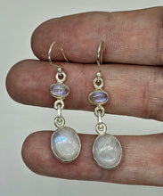 Load image into Gallery viewer, Rainbow Moonstone Double Drop Earrings, Sterling Silver, Goddess Gemstone - GemzAustralia 