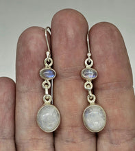 Load image into Gallery viewer, Rainbow Moonstone Double Drop Earrings, Sterling Silver, Goddess Gemstone - GemzAustralia 