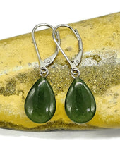 Load image into Gallery viewer, Canadian Jade Teardrop Earrings, Sterling Silver, Deep Green Nephrite Jade - GemzAustralia 