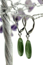 Load image into Gallery viewer, Canadian Jade Teardrop Earrings, Sterling Silver, Deep Green Nephrite Jade - GemzAustralia 