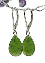 Load image into Gallery viewer, Canadian Jade Teardrop Earrings, Sterling Silver, Deep Green Nephrite Jade - GemzAustralia 