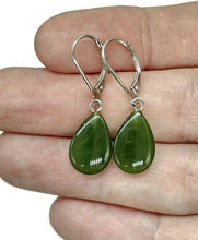 Load image into Gallery viewer, Canadian Jade Teardrop Earrings, Sterling Silver, Deep Green Nephrite Jade - GemzAustralia 
