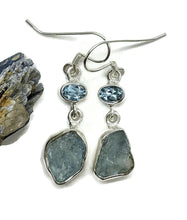 Load image into Gallery viewer, Blue Topaz &amp; Raw Aquamarine Earrings, March and December Birthstones, Sterling Silver - GemzAustralia 