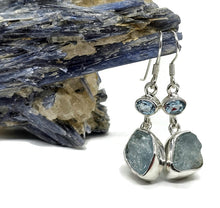 Load image into Gallery viewer, Blue Topaz &amp; Raw Aquamarine Earrings, March and December Birthstones, Sterling Silver - GemzAustralia 