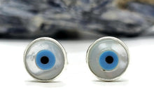 Load image into Gallery viewer, Hamsa Hand &amp; Naza Eye Earrings, Sterling Silver, Blue White Enamel, Universal Protection - GemzAustralia 