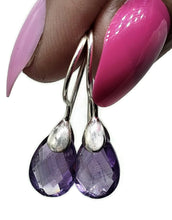 Load image into Gallery viewer, Amethyst Earrings, February Birthstone, 4.3 carats, Sterling Silver, Pear Shaped - GemzAustralia 