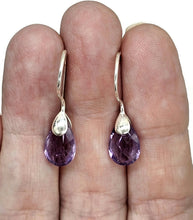 Load image into Gallery viewer, Amethyst Earrings, February Birthstone, 4.3 carats, Sterling Silver, Pear Shaped - GemzAustralia 