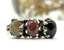 Load image into Gallery viewer, Vintage Style Tourmaline Ring, Size 9, Three Stone Ring, Sterling Silver, Oval Cabochon - GemzAustralia 