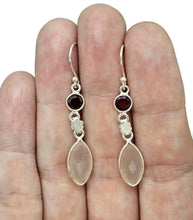 Load image into Gallery viewer, Rose Quartz &amp; Garnet Earrings, Sterling Silver, Double Drops, Romance Stone, Love Rock - GemzAustralia 