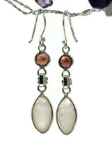 Load image into Gallery viewer, Rose Quartz &amp; Garnet Earrings, Sterling Silver, Double Drops, Romance Stone, Love Rock - GemzAustralia 